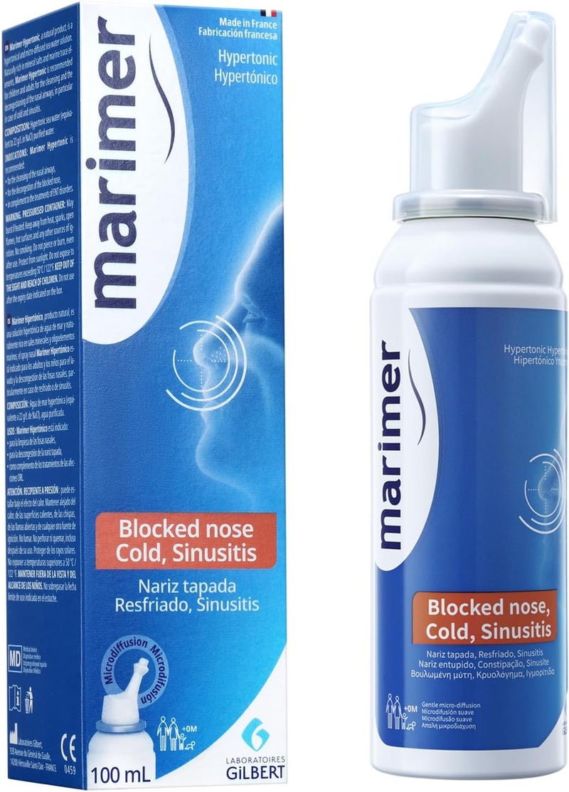 Hypertonic Saline Nasal Spray All Natural Seawater,Sinus Rinse & Sinus Allergy Symptom Reliever 3.38 FL OZ (100 mL)