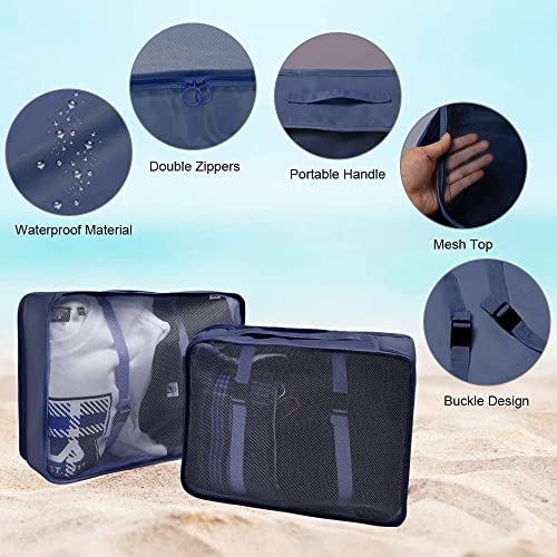 Oceanevo 8 Pcs Packing Cubes for Travel, Travel Organizer Bags for Luggage, Suitcase with Toiletry Pouch and Shoe Bag - Set of 8 - Navy Blue, Mesh - Image 3