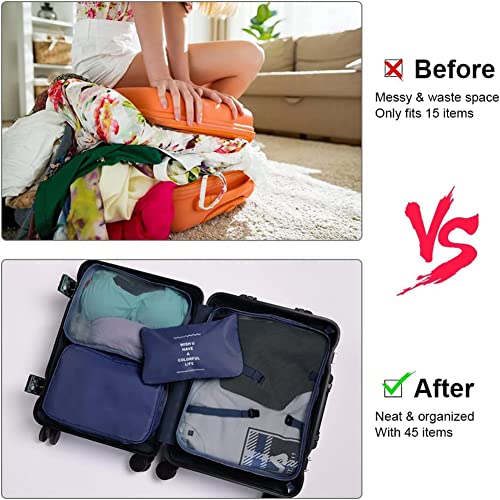 Oceanevo 8 Pcs Packing Cubes for Travel, Travel Organizer Bags for Luggage, Suitcase with Toiletry Pouch and Shoe Bag - Set of 8 - Navy Blue, Mesh - Image 4