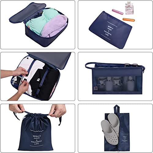 Oceanevo 8 Pcs Packing Cubes for Travel, Travel Organizer Bags for Luggage, Suitcase with Toiletry Pouch and Shoe Bag - Set of 8 - Navy Blue, Mesh - Image 5