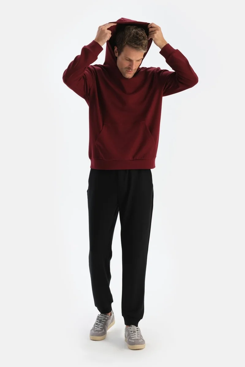 داجي Claret Red Men's Modal Hooded Sweatshirt