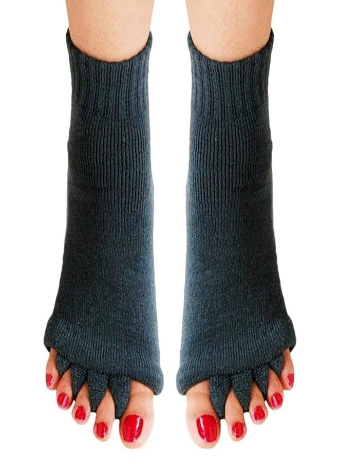 Footmate Foot Alignment Socks Five Toe Separator (Pack of 2) - Foot Pain Relief, Yoga Gym Sports Massage Socks - Improving Posture & Increasing Flexibility for Men & Women(Size 9-10, Drak Grey) - Image 1
