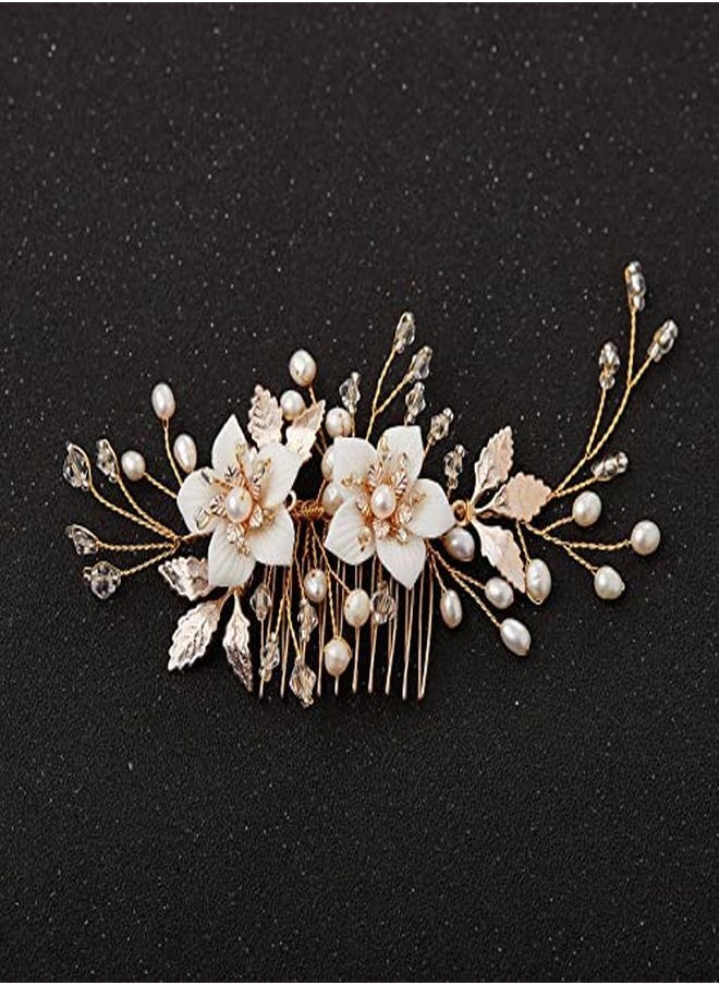 SWEETV - Handmade Wedding Hair Comb For Bridal Hair Accessories,Flower Bridal Hair Clip Hair Pieces For Wedding - Image 1