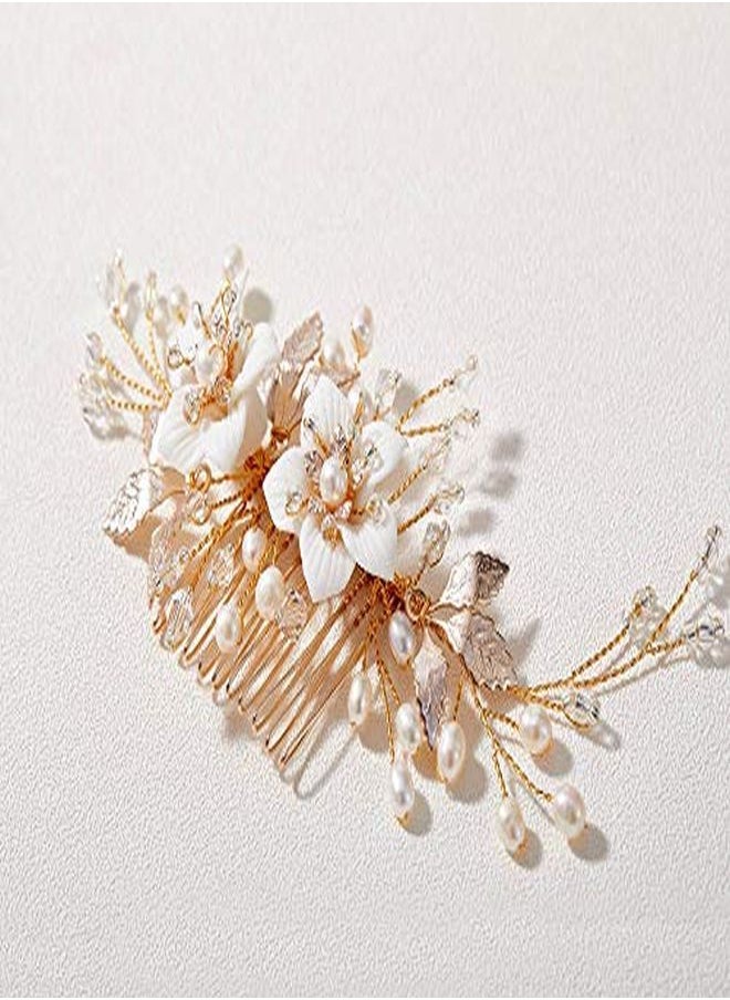 SWEETV - Handmade Wedding Hair Comb For Bridal Hair Accessories,Flower Bridal Hair Clip Hair Pieces For Wedding - Image 1