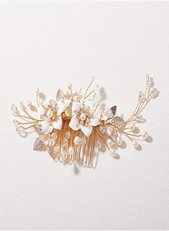 SWEETV - Handmade Wedding Hair Comb For Bridal Hair Accessories,Flower Bridal Hair Clip Hair Pieces For Wedding - Image 1