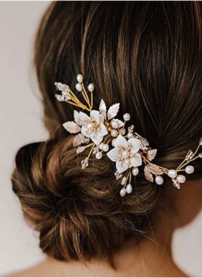 SWEETV - Handmade Wedding Hair Comb For Bridal Hair Accessories,Flower Bridal Hair Clip Hair Pieces For Wedding - Image 1