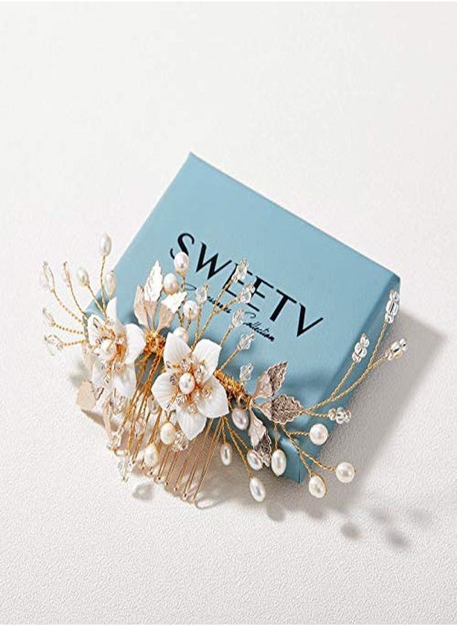 SWEETV - Handmade Wedding Hair Comb For Bridal Hair Accessories,Flower Bridal Hair Clip Hair Pieces For Wedding - Image 1