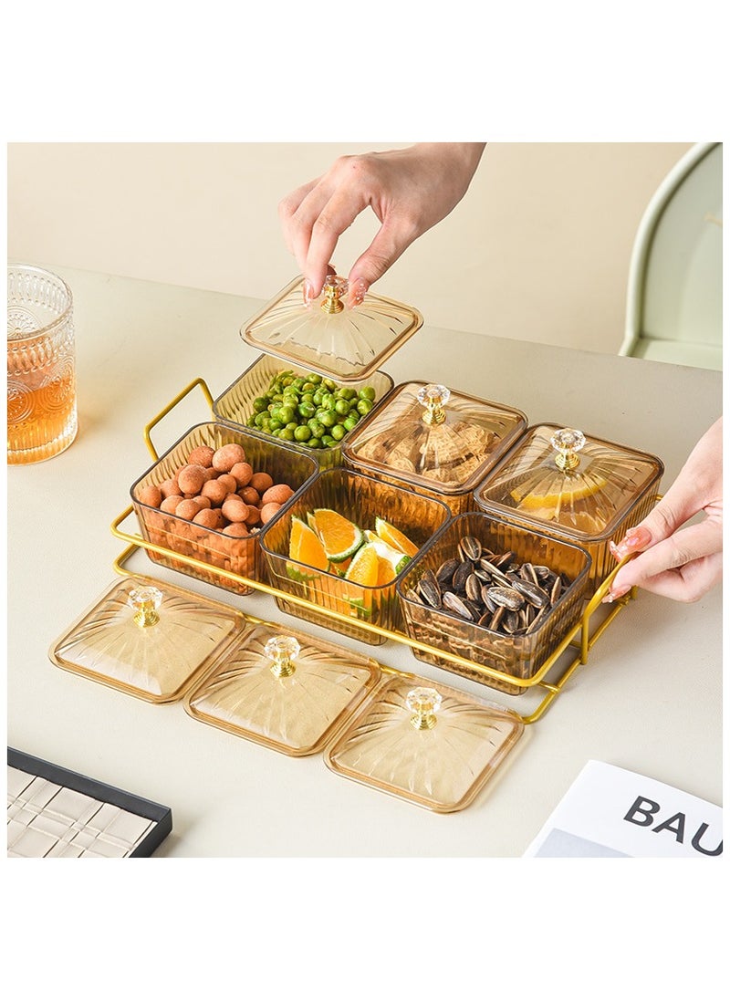 Folanry 6 Pieces Snack Serving Tray with Lid,Multipurpose Light Luxury Fruits and Snack Storage Bowls,Divided Serving Dishes ,Clear Candy Nut Serving Container Set with Metal Rack Serving Bowls for Candy, Fruits, Nuts Portable Snack Platters Storage Box  - Image 3