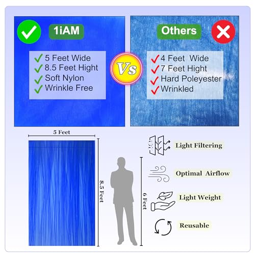 1iAM 2pcs Blue Decoration Net Curtains - Large Size, Stitched with Ribbon, Nylon Made, Reusable, Soft, Wrinkled Free, 8.5x5ft Each, Backdrop Net for Birthday, Anniversary Party Decoration - Image 4