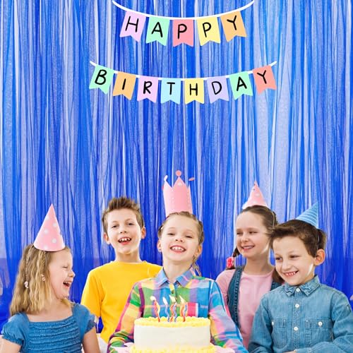 1iAM 2pcs Blue Decoration Net Curtains - Large Size, Stitched with Ribbon, Nylon Made, Reusable, Soft, Wrinkled Free, 8.5x5ft Each, Backdrop Net for Birthday, Anniversary Party Decoration - Image 3