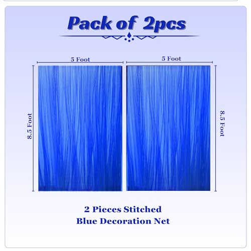 1iAM 2pcs Blue Decoration Net Curtains - Large Size, Stitched with Ribbon, Nylon Made, Reusable, Soft, Wrinkled Free, 8.5x5ft Each, Backdrop Net for Birthday, Anniversary Party Decoration - Image 2