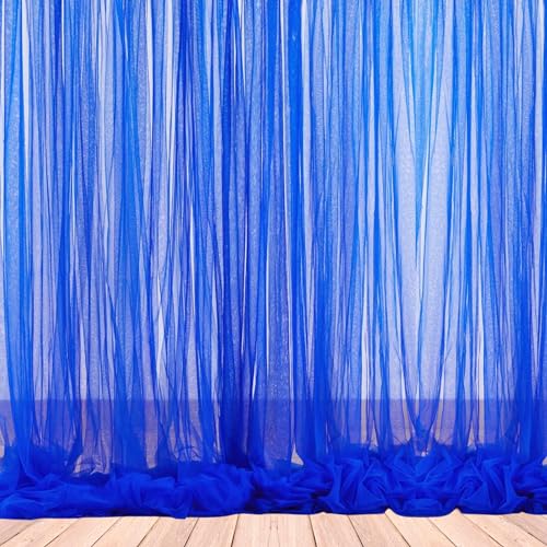 1iAM 2pcs Blue Decoration Net Curtains - Large Size, Stitched with Ribbon, Nylon Made, Reusable, Soft, Wrinkled Free, 8.5x5ft Each, Backdrop Net for Birthday, Anniversary Party Decoration - Image 1
