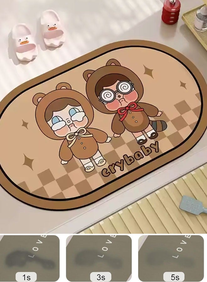 XiuWoo Rubber Bath mats Quick-Drying Non-Slip Bathroom mat Super Absorbent Bath mat Instant Dry Bath mat, Bathroom Rug in Front of The Kitchen Sink, Shower Room, Bathtub, Oval - Image 1