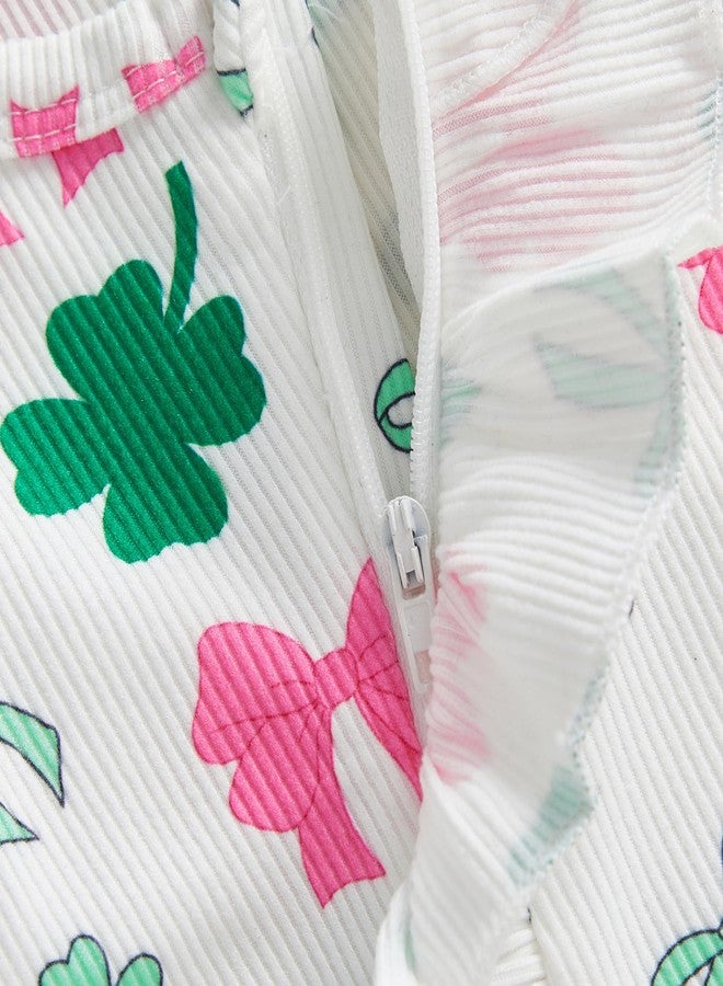 Socutebabe طقم ملابس Socutebabe لعيد القديس باتريك الأول للرضع، جمبسوت للأطفال حديثي الولادة مزين بفيونكة على شكل زهرة البرسيم، جمبسوت للأطفال حديثي الولادة مزين بكشكشة وسحاب (أبيض، حديثي الولادة) - Image 5