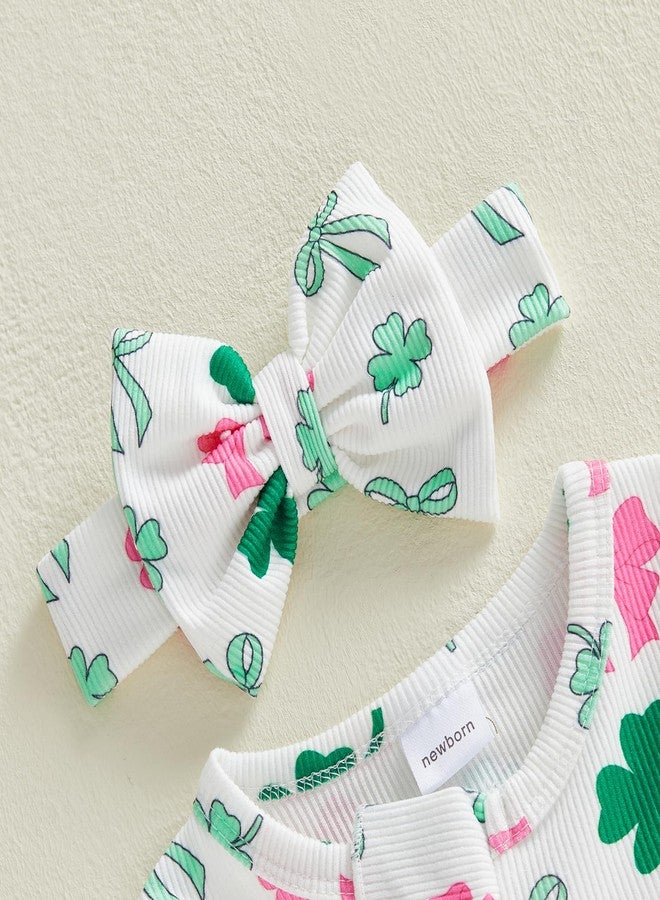 Socutebabe طقم ملابس Socutebabe لعيد القديس باتريك الأول للرضع، جمبسوت للأطفال حديثي الولادة مزين بفيونكة على شكل زهرة البرسيم، جمبسوت للأطفال حديثي الولادة مزين بكشكشة وسحاب (أبيض، حديثي الولادة) - Image 4