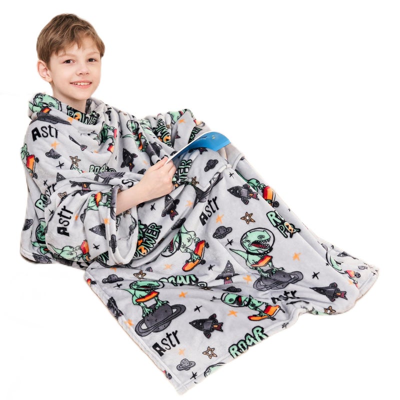 softan Softan Kids Snuggies Wearable Fleece Blanket with Sleeves  Foot Pocket for Kids Boys Girls ChildrenLightweight Soft Blanket with Sleeves and Hook  Loop 48 x 48 Dinosaur 