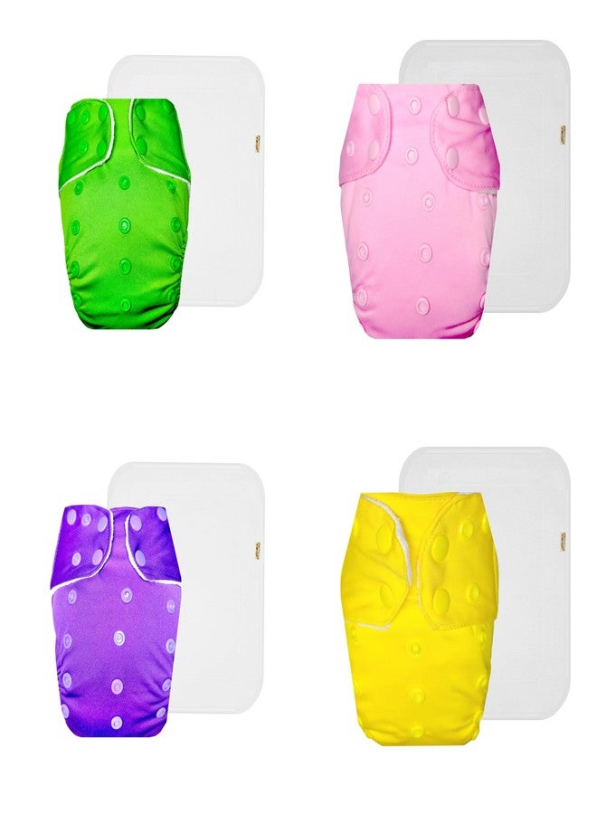 Dumbledo Premium Cloth Diaper with Cotton Insert (Pack of 4) | Hypoallergenic | 6-Layer Absorbent Pad | Travel Friendly | Perfect for Indian Summers | 3 Months - 3 Years | Unisex Baby