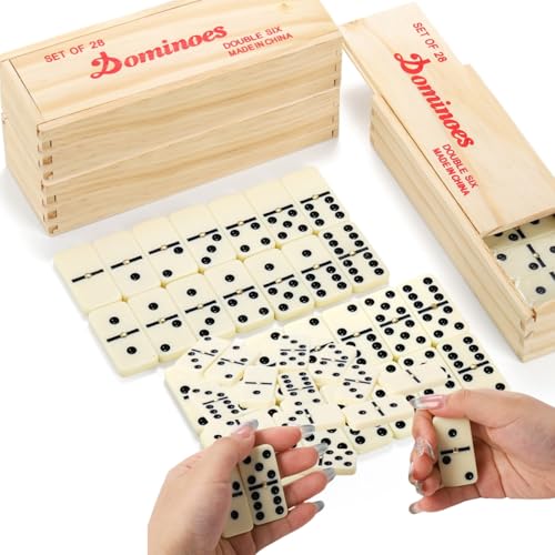 Noamus 56 PCS Dominoes Set for Adults Professional Domino Tiles with Spinner Double 6 in 2 Portable Wooden Case 28 Tiles Domino Travel Set for Family Numbers Table Board Games 28 Players - Image 1