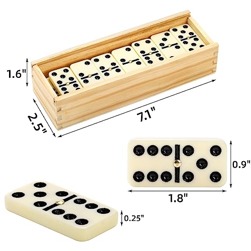 Noamus 56 PCS Dominoes Set for Adults Professional Domino Tiles with Spinner Double 6 in 2 Portable Wooden Case 28 Tiles Domino Travel Set for Family Numbers Table Board Games 28 Players - Image 5