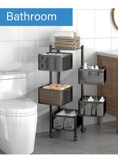 ALMUFARREJ Bathroom Organizer Basket With Wheels Black 5 Layer 