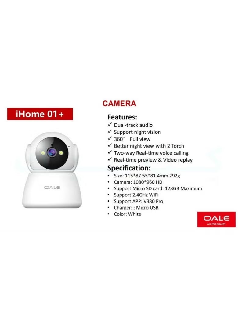 أوالي, كاميرا مراقبة ذكية Oale iHome 01+ بدقة HD 1080p، رؤية 360°، رؤية ليلية، صوت ثنائي الاتجاه، تحكم عبر التطبيق - Image 2
