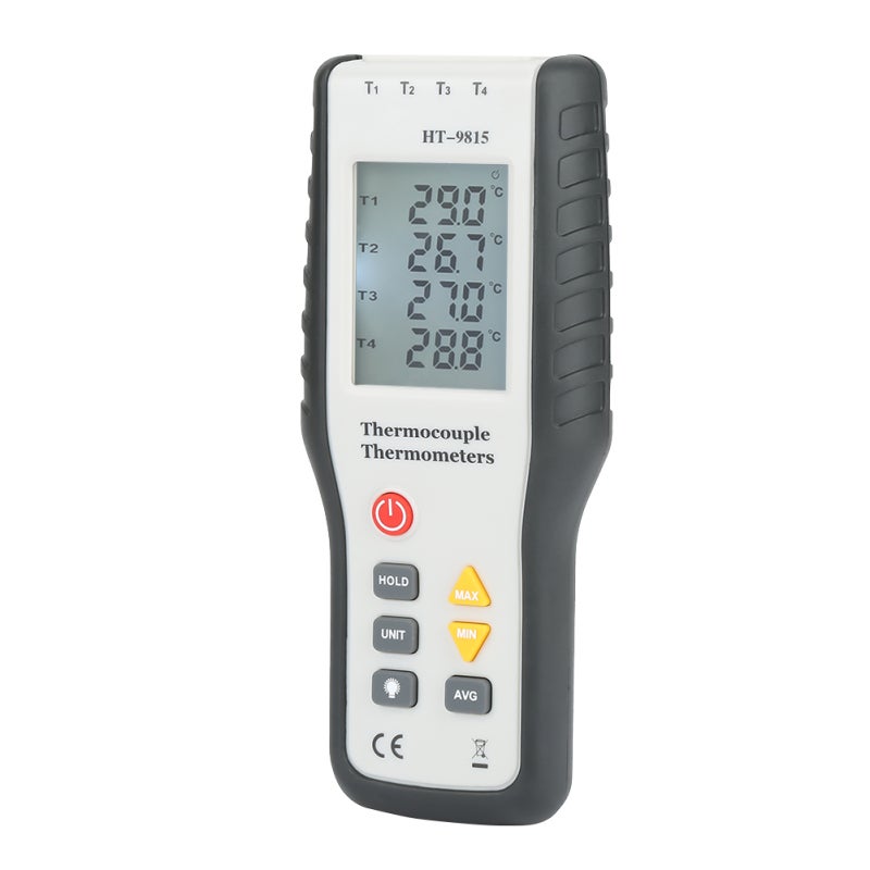 HTI 4-Channel Thermocouple Thermometer: 200*85*39mm White Handheld Portable Design - Backlit Digital LCD Display Multi-Unit Temperature Conversion for Industrial Testing & Professional Measurement - Image 5