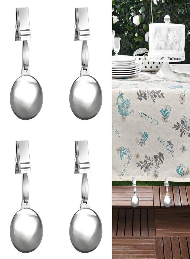 HENGI 4 Pack Heavy Duty Tablecloth Weights, Stainless Steel Balls with Metal Tablecloth Clips for Outdoor Tables, Curtains, Flag, Add 9.6oz Weights for Outdoor Picnic, Family Dinner Party - Image 1