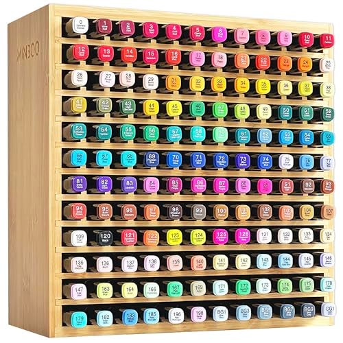 MinBoo Marker Organizer for 144 Markers, Bamboo Art Supply Storage Organizer Rack, Art Markers Pens Colored Pencils Paint Brushes Stationary Organizer Holder for Home Classroom Office Desk Decor - Image 1