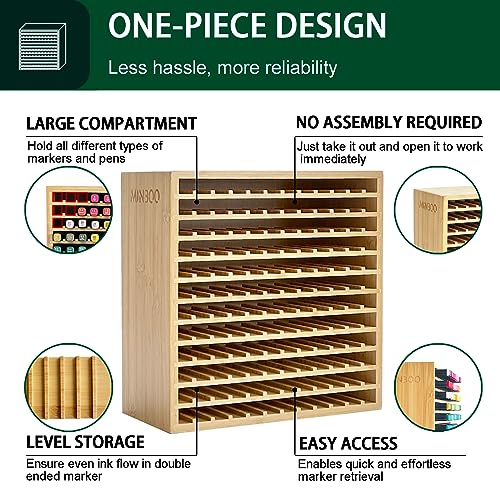 MinBoo Marker Organizer for 144 Markers, Bamboo Art Supply Storage Organizer Rack, Art Markers Pens Colored Pencils Paint Brushes Stationary Organizer Holder for Home Classroom Office Desk Decor - Image 3