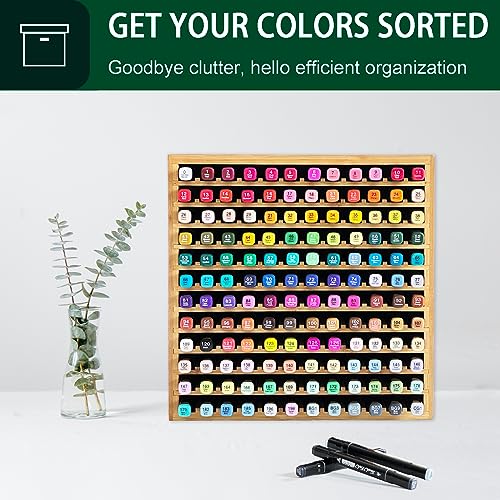 MinBoo Marker Organizer for 144 Markers, Bamboo Art Supply Storage Organizer Rack, Art Markers Pens Colored Pencils Paint Brushes Stationary Organizer Holder for Home Classroom Office Desk Decor - Image 5