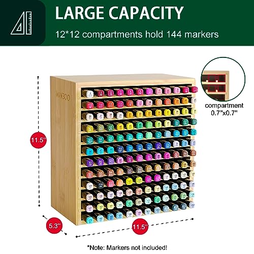 MinBoo Marker Organizer for 144 Markers, Bamboo Art Supply Storage Organizer Rack, Art Markers Pens Colored Pencils Paint Brushes Stationary Organizer Holder for Home Classroom Office Desk Decor - Image 2