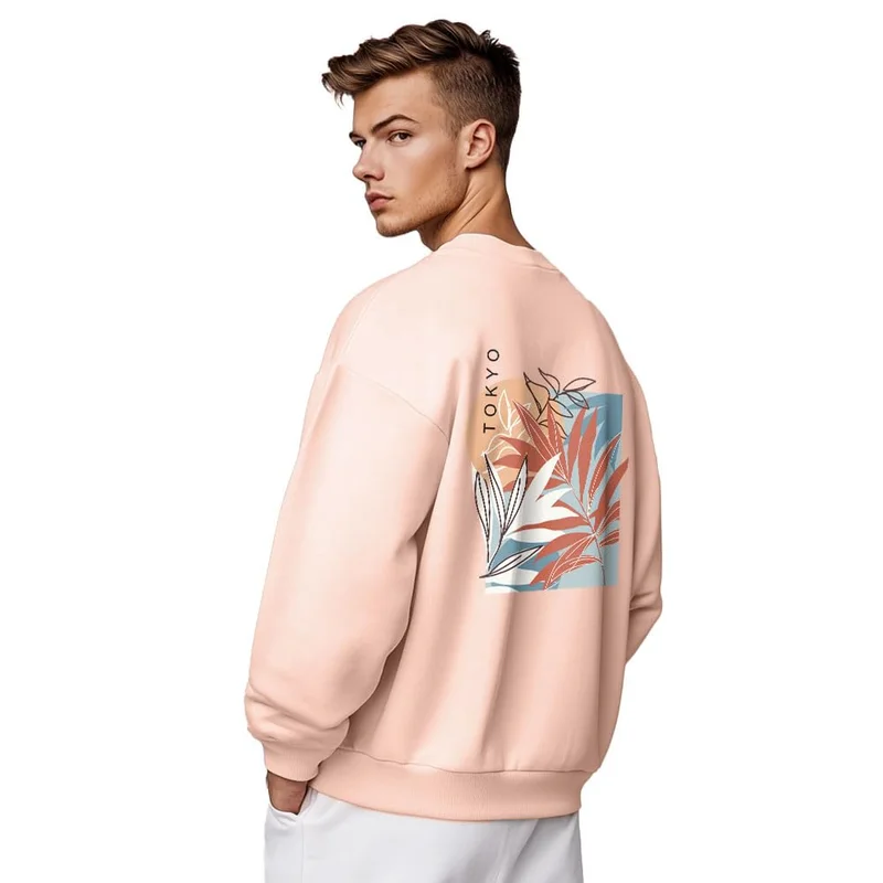 نوبيرو Men's Oversized Cotton Crew Neck Sweatshirt