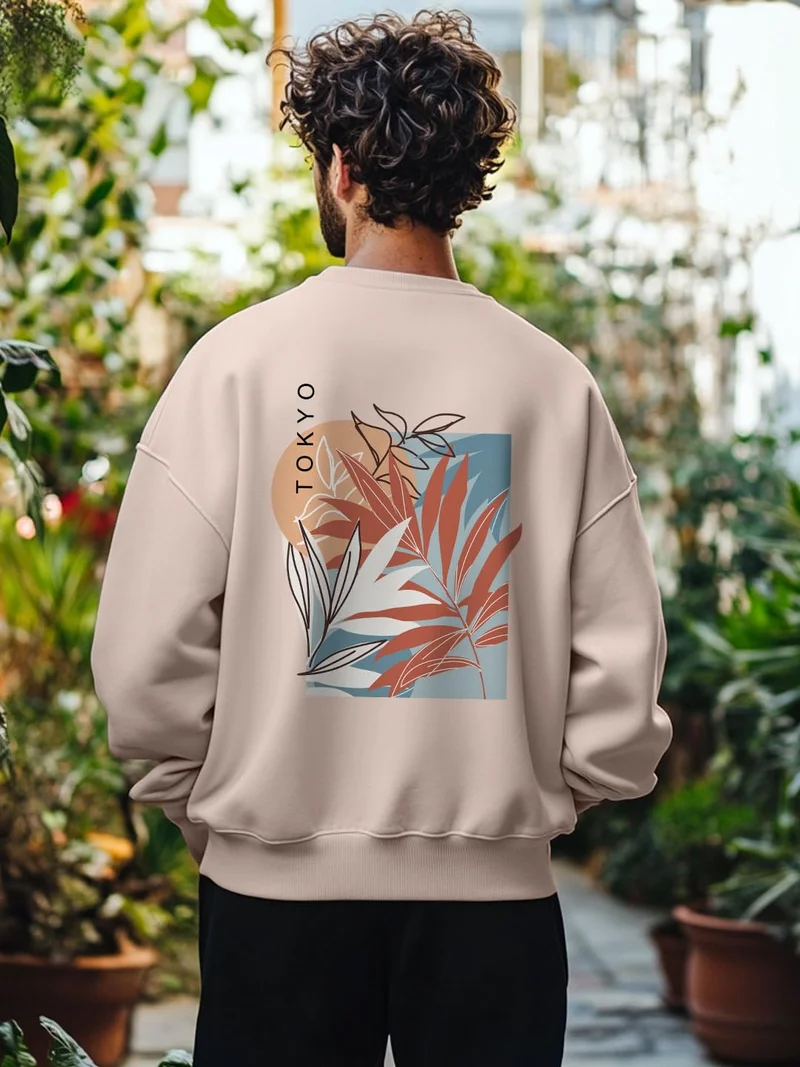 نوبيرو Men's Oversized Cotton Crew Neck Sweatshirt