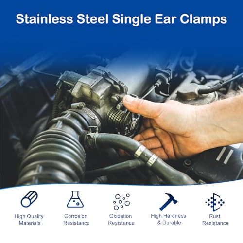 MroMax 55Pcs Single Ear Hose Clamps 108mm133mm 38 304 Stainless Steel Hose Crimp Clamps Ear Stepless Hose Clamp Pinch Clamps Perfect for Automotive Home Appliance Line and Plumbing - Image 3