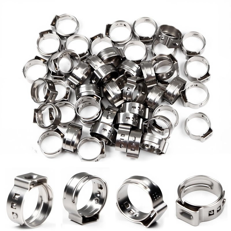 MroMax 55Pcs Single Ear Hose Clamps 108mm133mm 38 304 Stainless Steel Hose Crimp Clamps Ear Stepless Hose Clamp Pinch Clamps Perfect for Automotive Home Appliance Line and Plumbing - Image 2