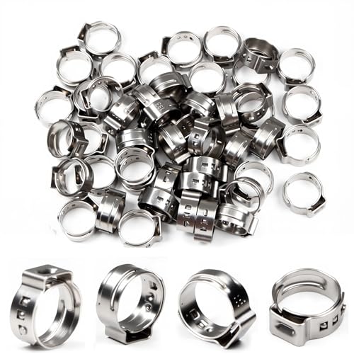 MroMax 55Pcs Single Ear Hose Clamps 108mm133mm 38 304 Stainless Steel Hose Crimp Clamps Ear Stepless Hose Clamp Pinch Clamps Perfect for Automotive Home Appliance Line and Plumbing - Image 1