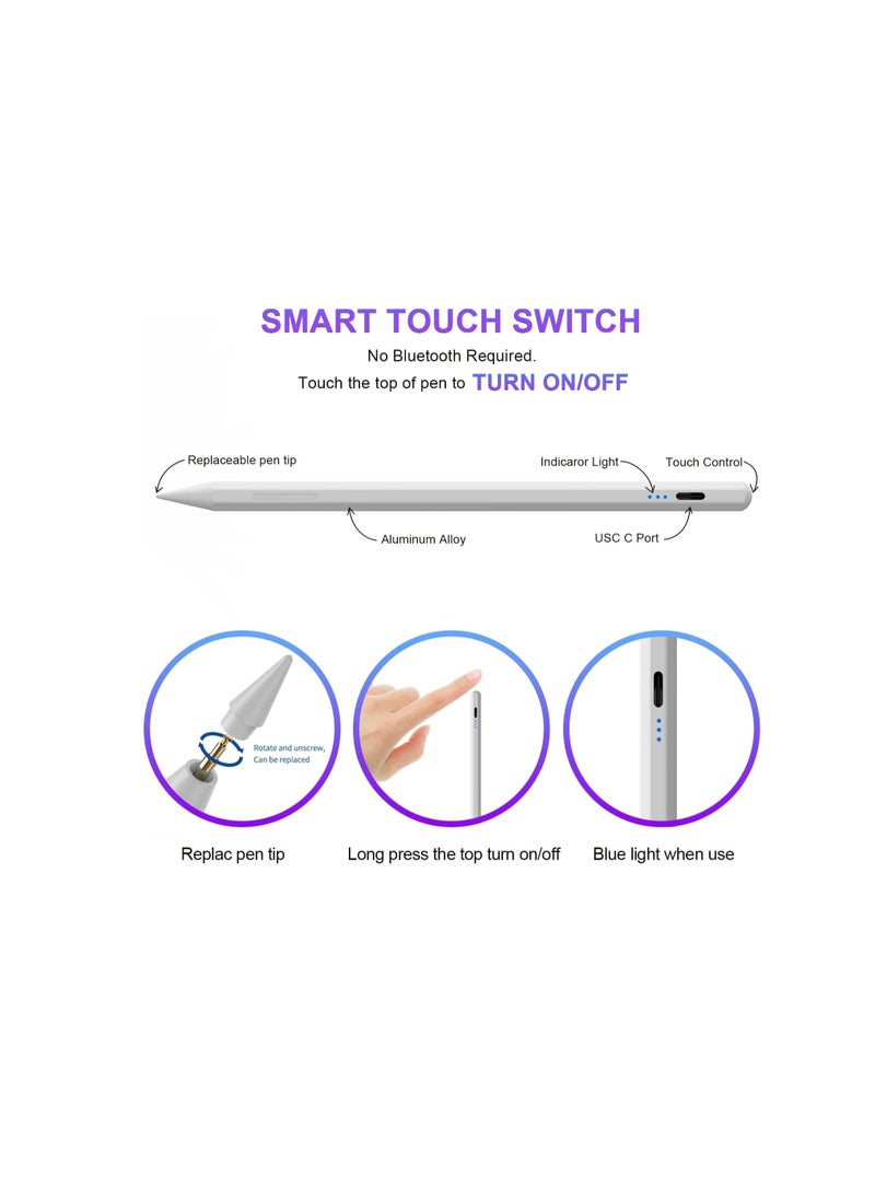 Generic - Stylus Pen for iPad 9th 10th Generation, Fast Charging Apple iPad Pencil with Palm Rejection, Compatible with iPad 2018-2024 10th/9th/8th/7th/6th Generation, iPad Pro 13" M4/12.9"/11", iPad Air 3/4/5/M2, iPad Mini 5/6 - Image 1