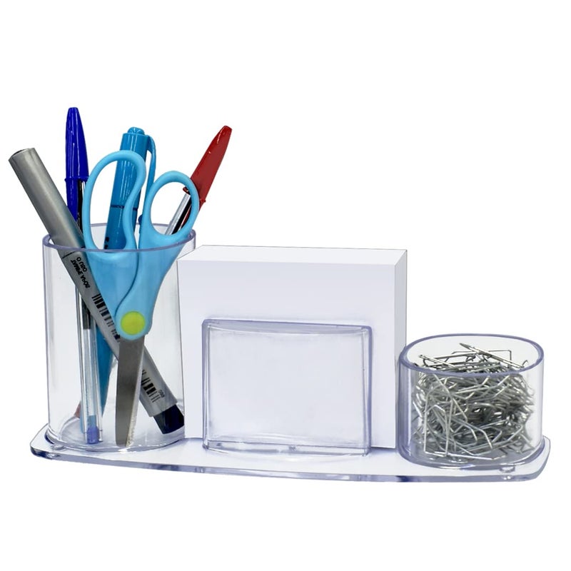 Acrimet Millennium Desktop Organizer Holder for Pen Pencil Clip Paper and Desk Accessories Plastic Paper Included Clear Crystal Color