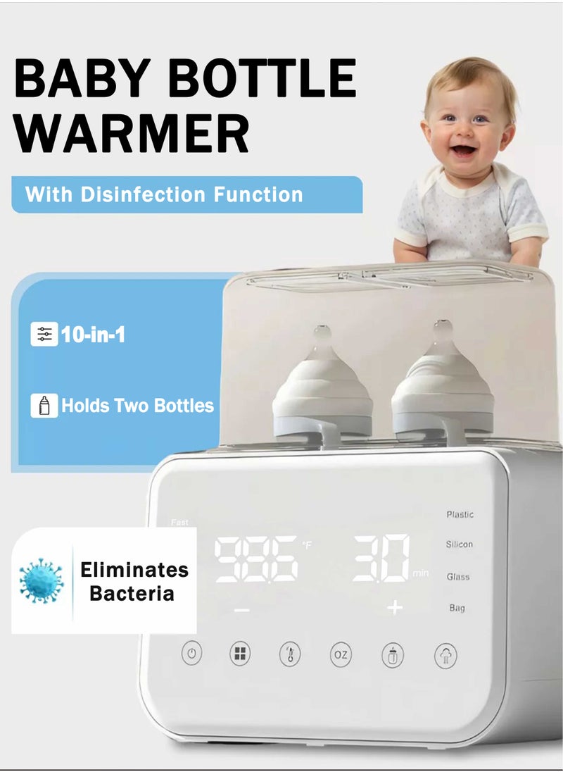 Chillspace 10 In 1 Multifunctional Baby Bottle Warmer ,Heat Baby Food With LCD Display, Anti-scalding design,Rapid Warmer, Timer, Defrost, Steam Sterilizer, Keep 24H, Double Bottle Warmer for Breastmilk And Formulam Sterilizer, Keep 24H, Double Bottle Warmer for Breastmilk And Formula  - Image 1