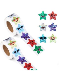 Generic Smiling Star Stickers, 1000 pcs 1 Inch Small Star Stickers Roll Self Adhesive Glitter Sparkly Foil Star Holographic Stickers for Kid School Classroom Teacher Reward Decoration Crafts Supplies (2PACK)  - Image 1