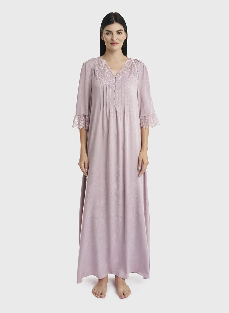 KASHKHA Three Fourth Sleeve Viscose Jacquard Nighty (CNH406)