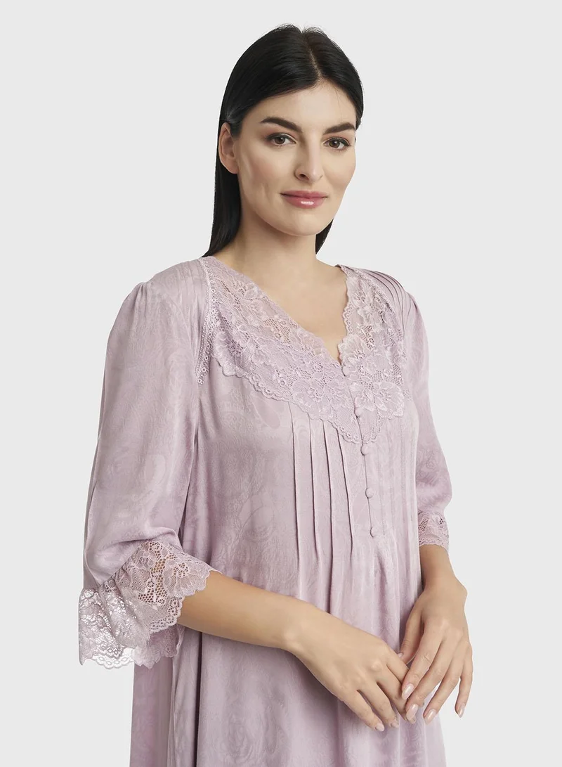 KASHKHA Three Fourth Sleeve Viscose Jacquard Nighty (CNH406)