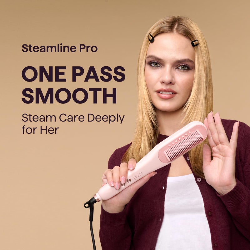 ويفي توك فرشاة تصفيف الشعر بالبخار من نوع “Wavytalk Pro Steam”، متعددة الوظائف (تصفيف، تنعيم، مكافحة التجعد)، تعمل بجهد كهربائي مزدوج، بلون وردي - Image 2