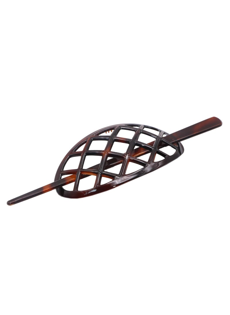 Parcelona Parcelona French Criss Cross Pattern Tortoise Shell Brown Cellulose Acetate Made in France Chignon Bun Cover Ponytail Holder Hair Slider Pin Thru Updo with Stick for Women and Girls 