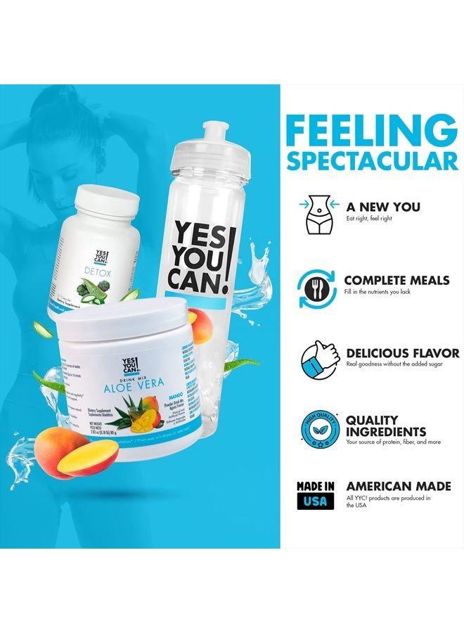 Yes You Can مجموعة كيت ديتوكس - تشمل كبسولات YYC!، مسحوق مشروب الصبار، وزجاجة ماء، مجموعة تنظيف الجسم، تنظيف يومي وترطيب مناسب مع الفيتامينات - (مانجو) - Image 3