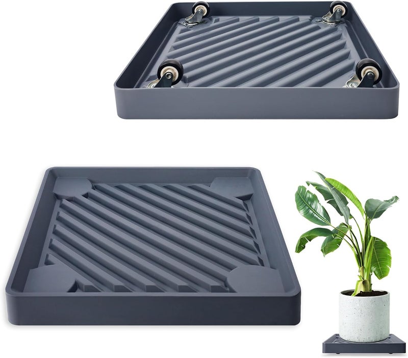 TERRIFI 2PCS Square Plant Caddy with Hidden Wheels, Rolling Plant Stand, Heavy Duty Plant Dolly with Wheels, Pot Base for Indoor and Outdoor Plants, Durable and Easy to Move, 11 Inches (Gray) - Image 1