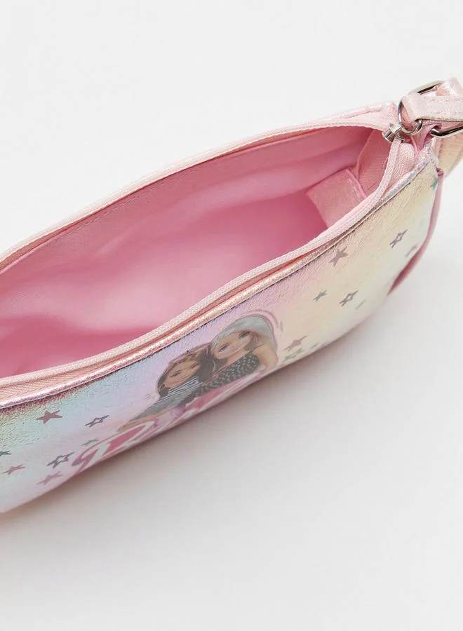 Barbie Print Crossbody Bag with Sling Strap and Zip Closure