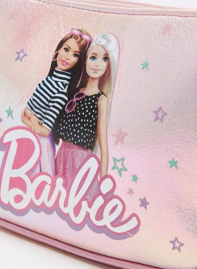 Barbie Print Crossbody Bag with Sling Strap and Zip Closure