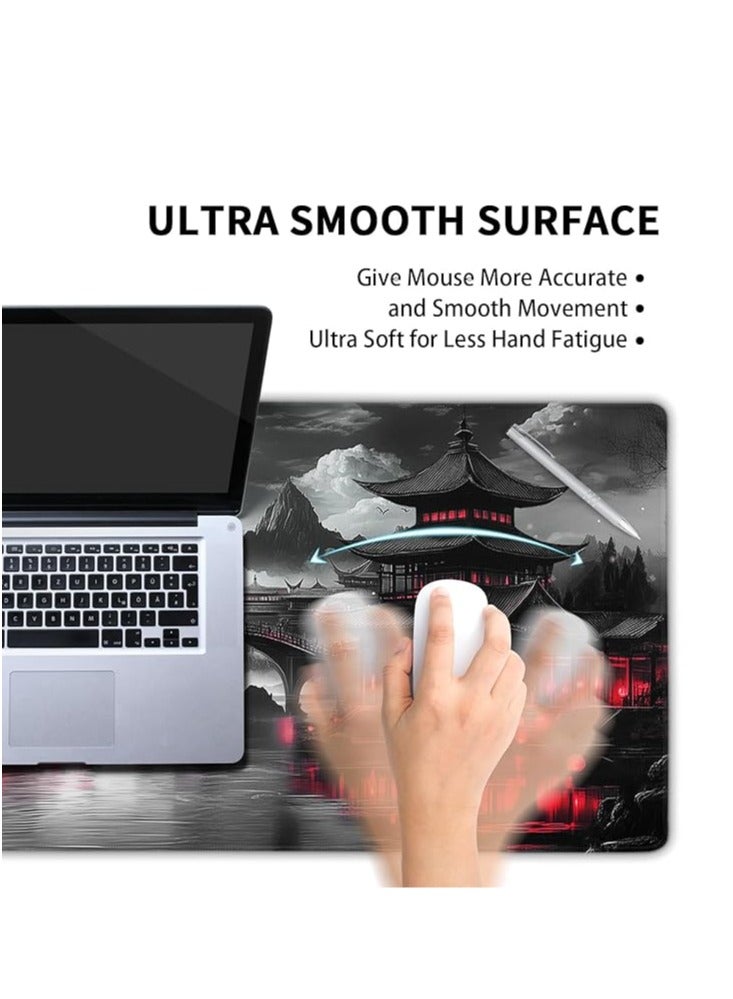 aportt Japanese Mouse Pad Riverside Full Moon Extended Desk Mat Black Red Large XL Mousepad Non-Slip Rubber Base Stitched Edge Long Keyboard Pad for Desk Gaming Laptop Desktop, 30cm x 70cm x 2mm  - Image 3