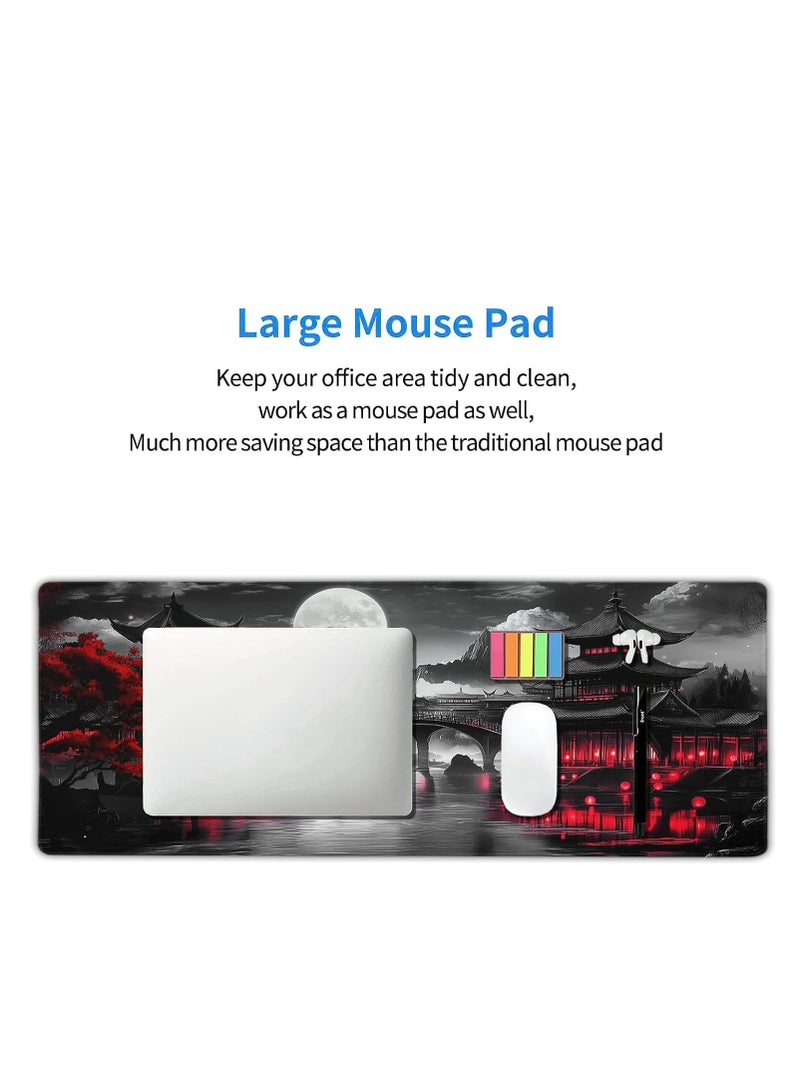 aportt Japanese Mouse Pad Riverside Full Moon Extended Desk Mat Black Red Large XL Mousepad Non-Slip Rubber Base Stitched Edge Long Keyboard Pad for Desk Gaming Laptop Desktop, 30cm x 70cm x 2mm  - Image 5